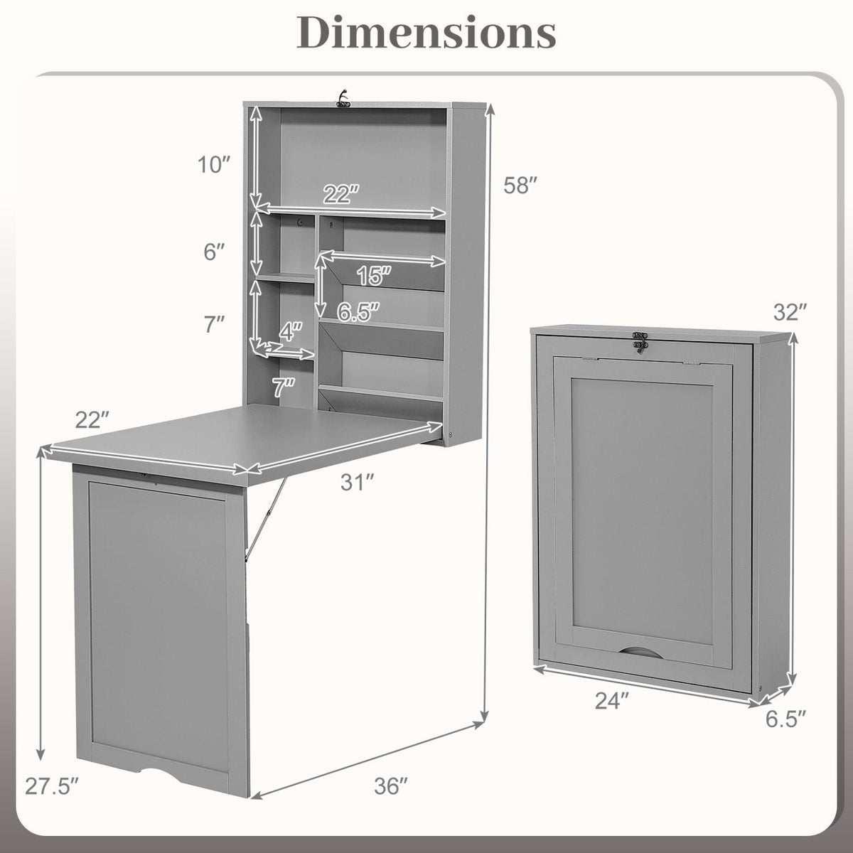 Wandmontierter, klappbarer Schreibtisch – platzsparendes Schwebemodell – Grau