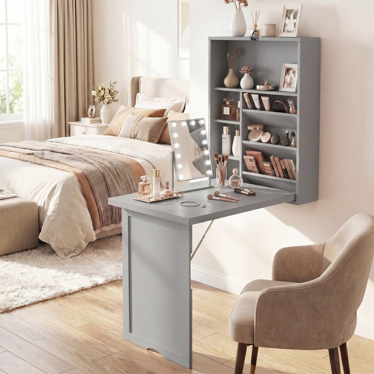 Wandmontierter, klappbarer Schreibtisch – platzsparendes Schwebemodell – Grau