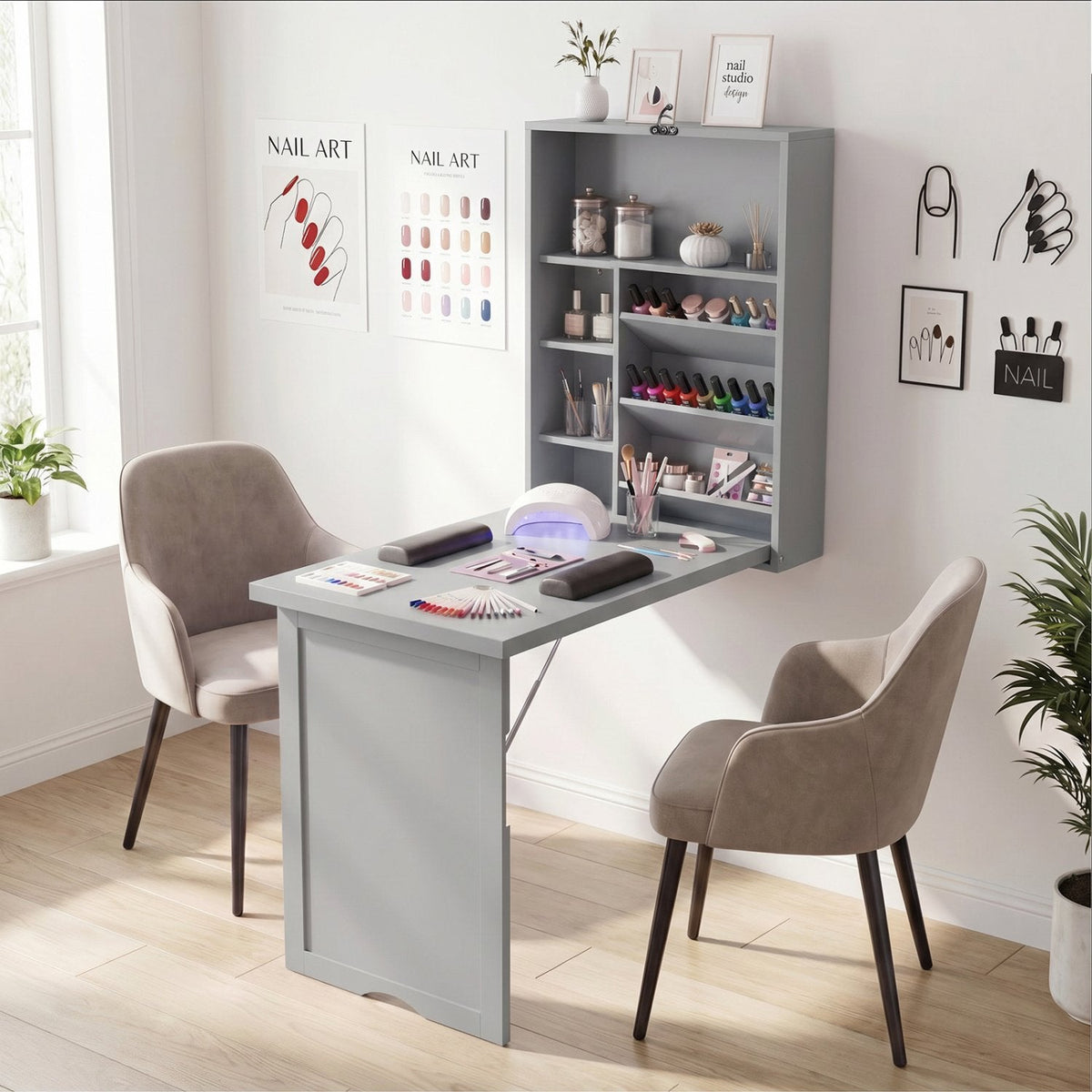 Wandmontierter, klappbarer Schreibtisch – platzsparendes Schwebemodell – Grau