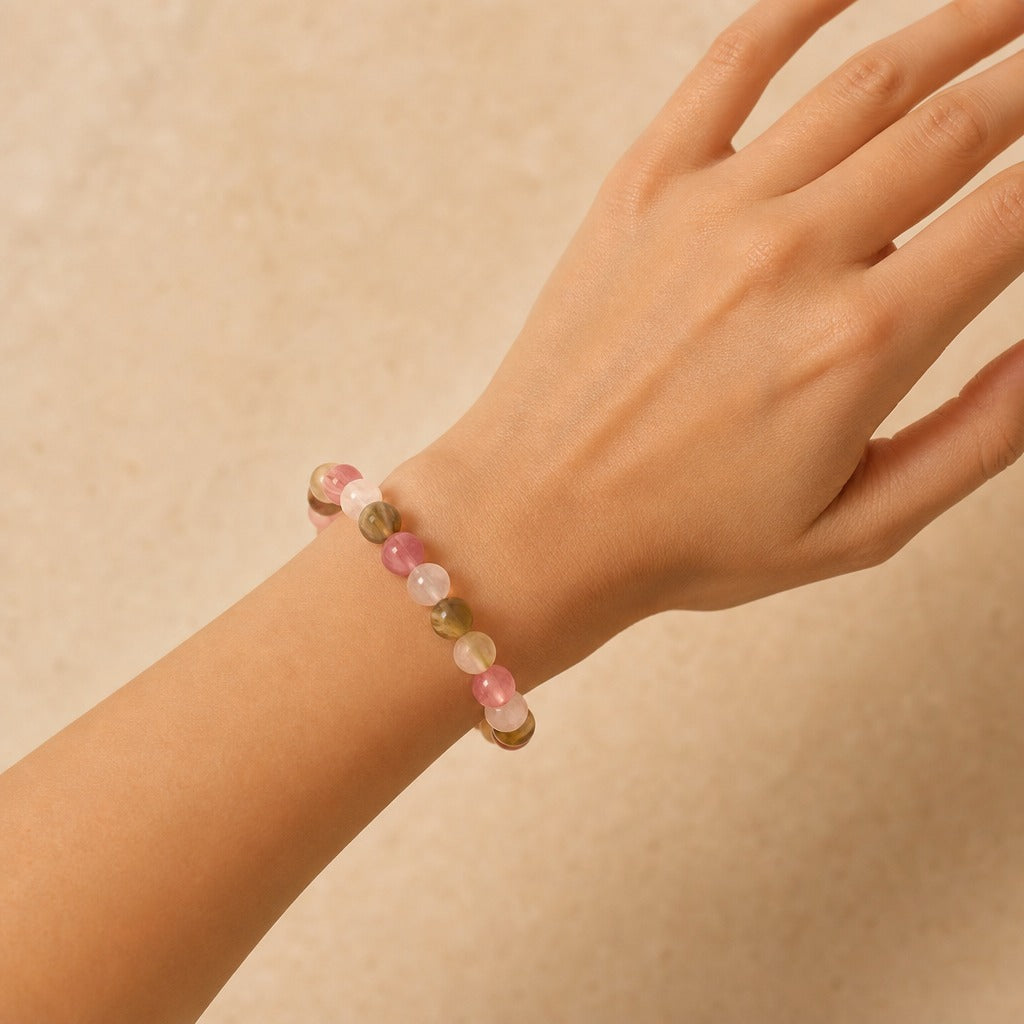 Watermelon Quartz Matte Round Bracelet - 8mm