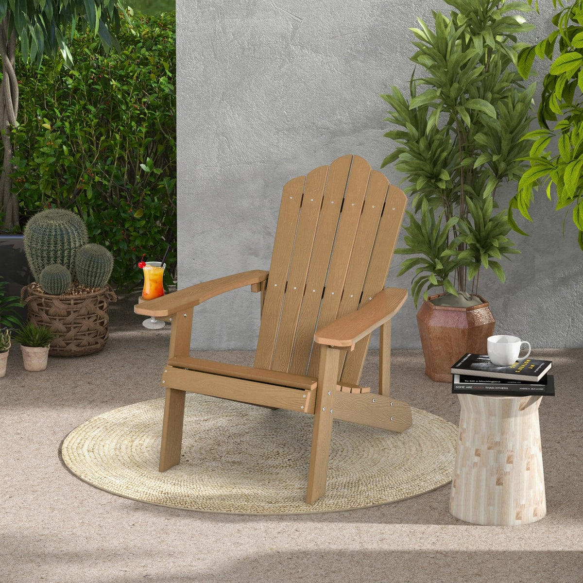 Wetterfester Adirondack-Gartenstuhl aus HIPS mit Getränkehalter – Kaffee