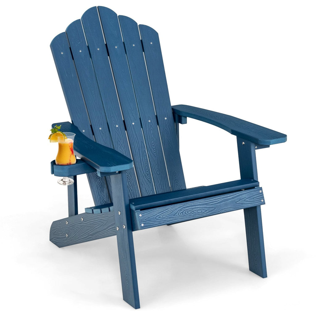 Chaise Adirondack d'extérieur en HIPS résistant aux intempéries avec porte-gobelet – Bleu marine