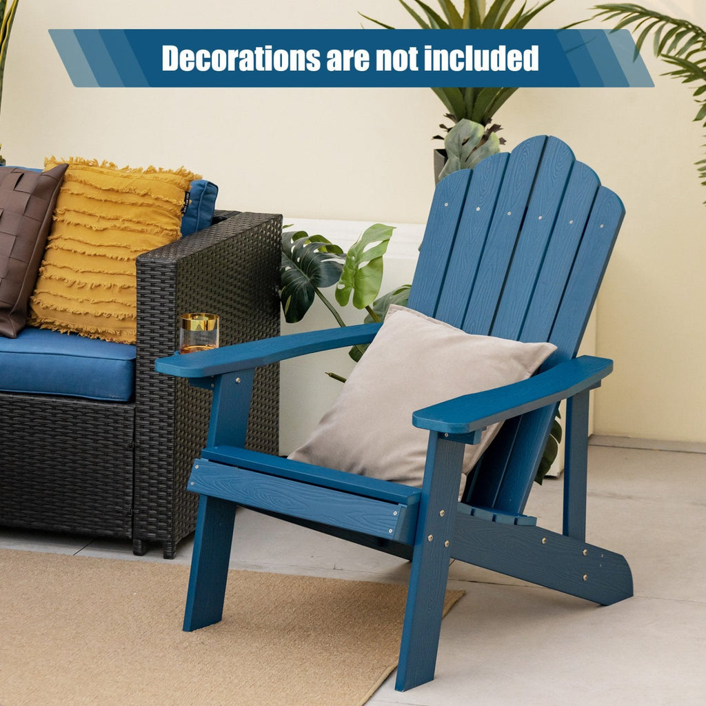 Chaise Adirondack d'extérieur en HIPS résistant aux intempéries avec porte-gobelet – Bleu marine