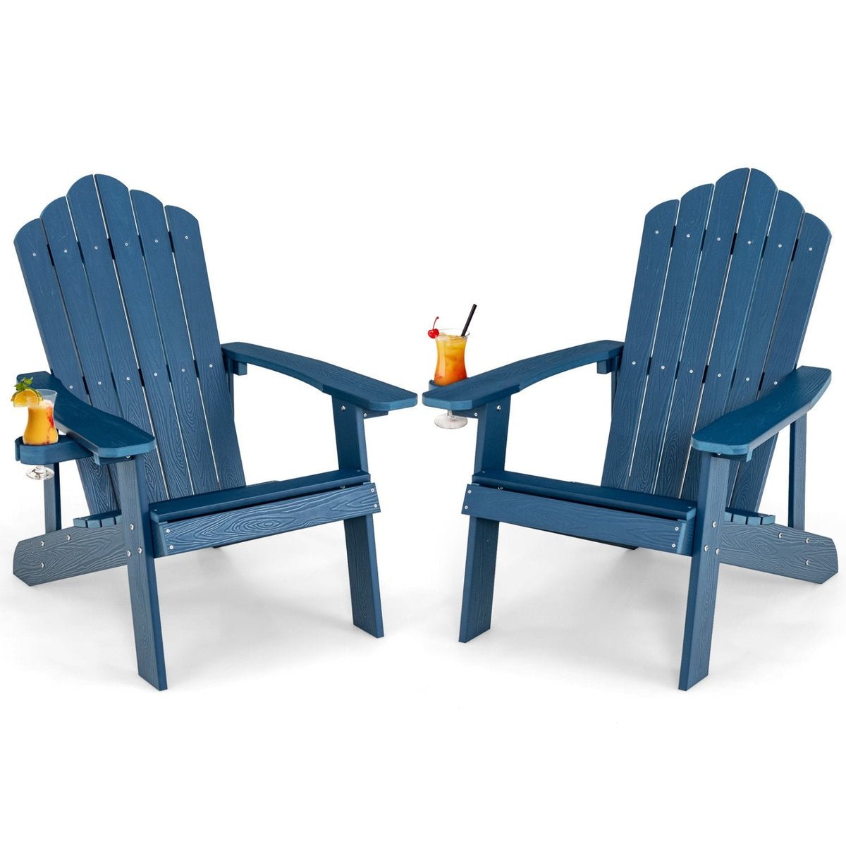 Chaise Adirondack d'extérieur en HIPS résistant aux intempéries avec porte-gobelet – Bleu marine