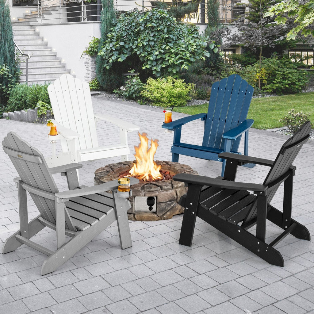Chaise Adirondack d'extérieur en HIPS résistant aux intempéries avec porte-gobelet – Bleu marine