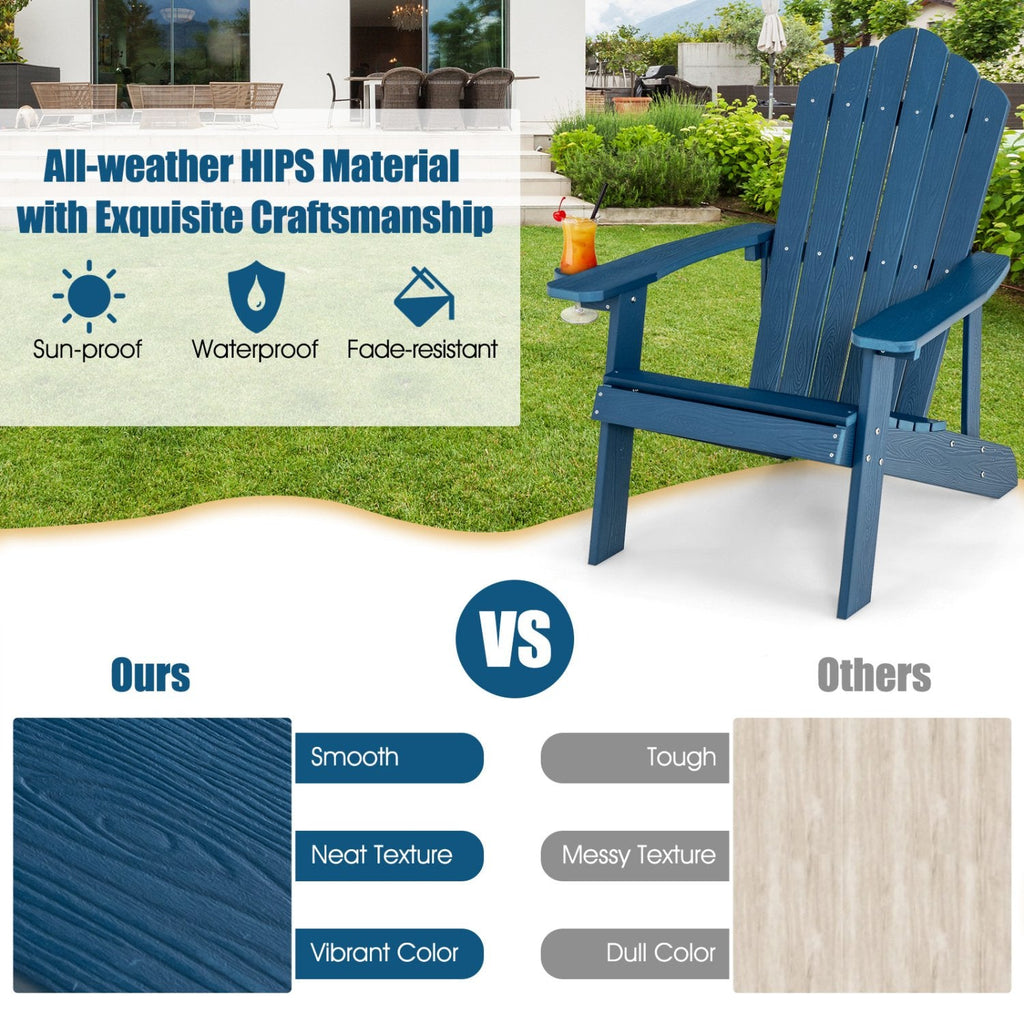 Chaise Adirondack d'extérieur en HIPS résistant aux intempéries avec porte-gobelet – Bleu marine