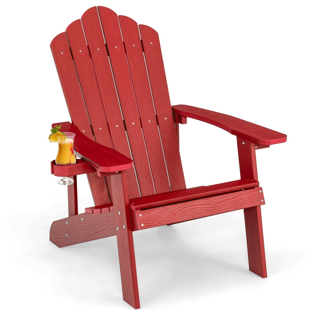Chaise Adirondack d'extérieur en HIPS résistant aux intempéries avec porte-gobelet - Rouge