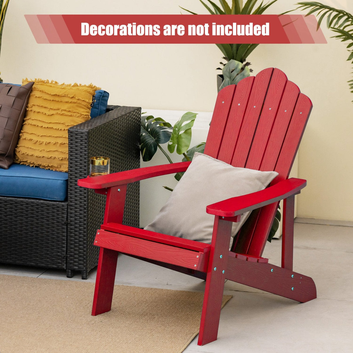 Chaise Adirondack d'extérieur en HIPS résistant aux intempéries avec porte-gobelet - Rouge