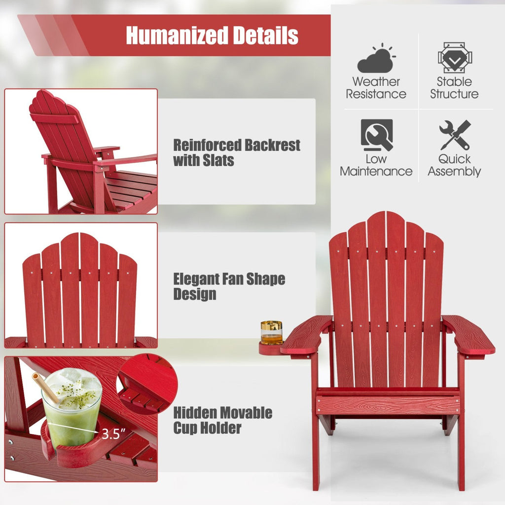 Chaise Adirondack d'extérieur en HIPS résistant aux intempéries avec porte-gobelet - Rouge