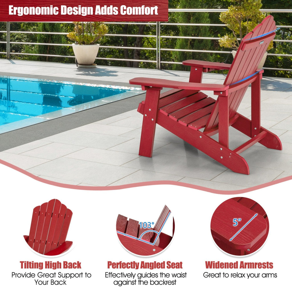 Chaise Adirondack d'extérieur en HIPS résistant aux intempéries avec porte-gobelet - Rouge