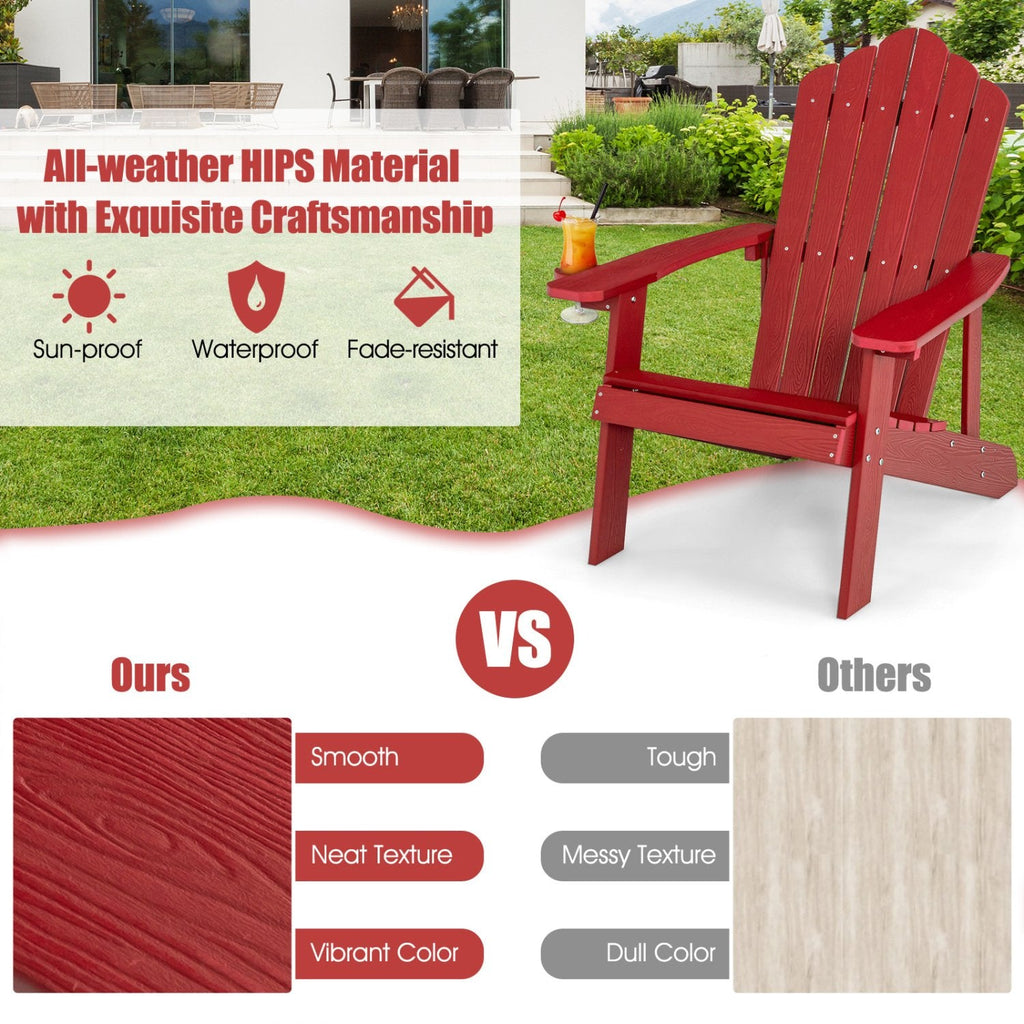 Chaise Adirondack d'extérieur en HIPS résistant aux intempéries avec porte-gobelet - Rouge
