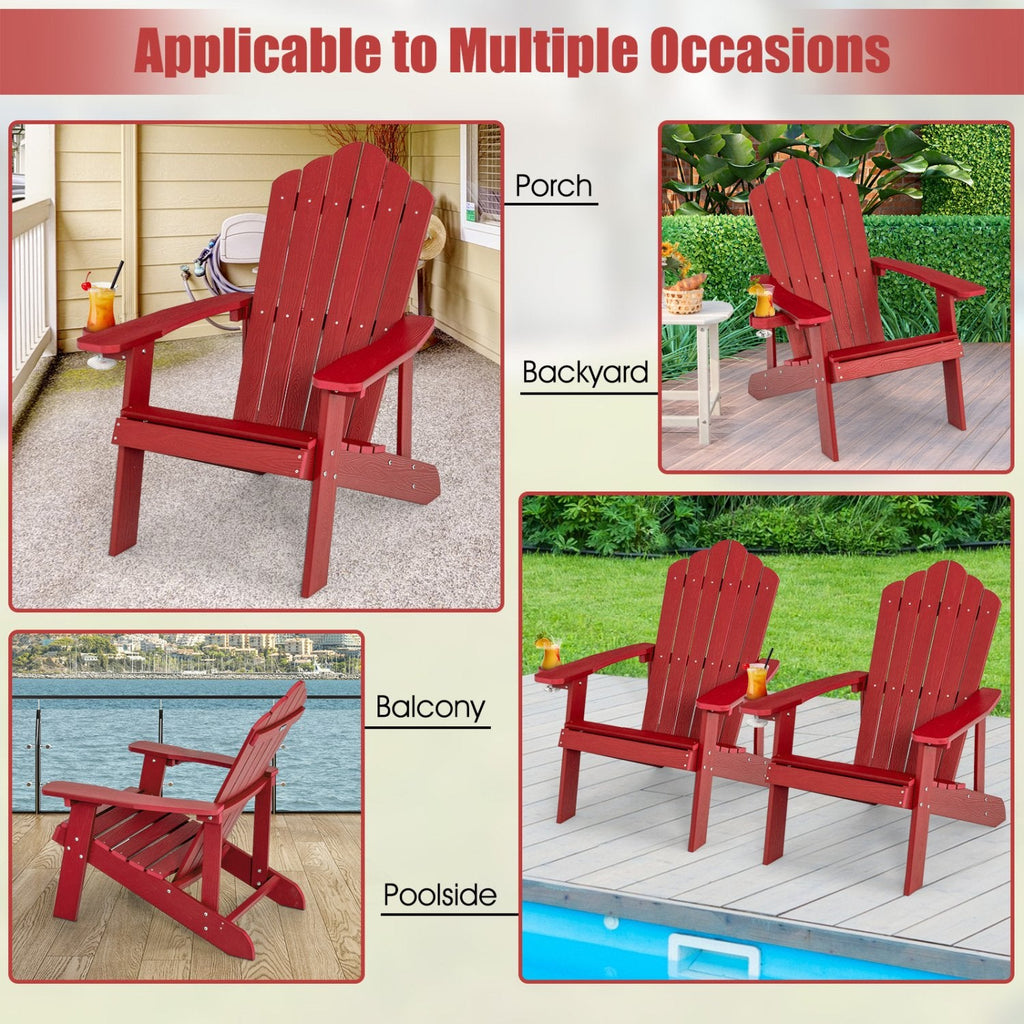 Chaise Adirondack d'extérieur en HIPS résistant aux intempéries avec porte-gobelet - Rouge