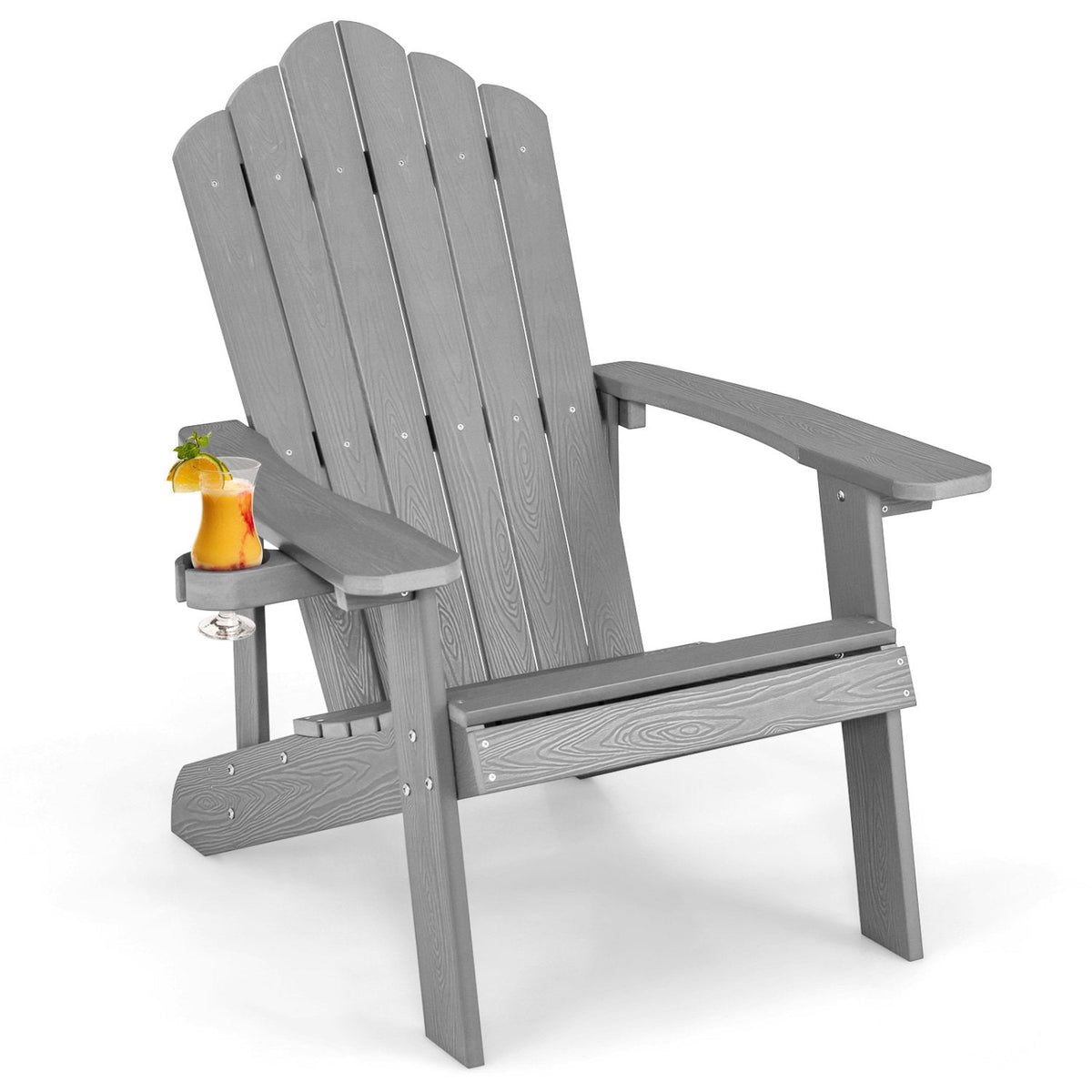 Wetterfester Adirondack-Outdoor-Stuhl aus HIPS mit Getränkehalter – Grau
