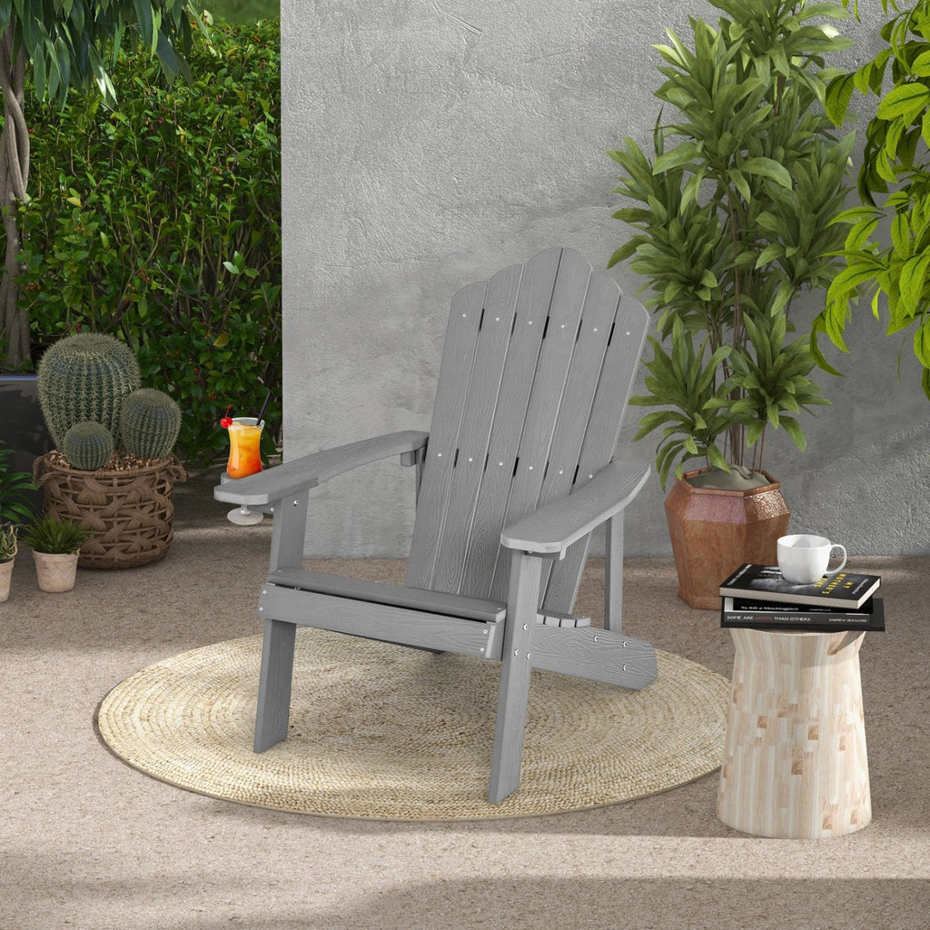 Wetterfester Adirondack-Outdoor-Stuhl aus HIPS mit Getränkehalter – Grau
