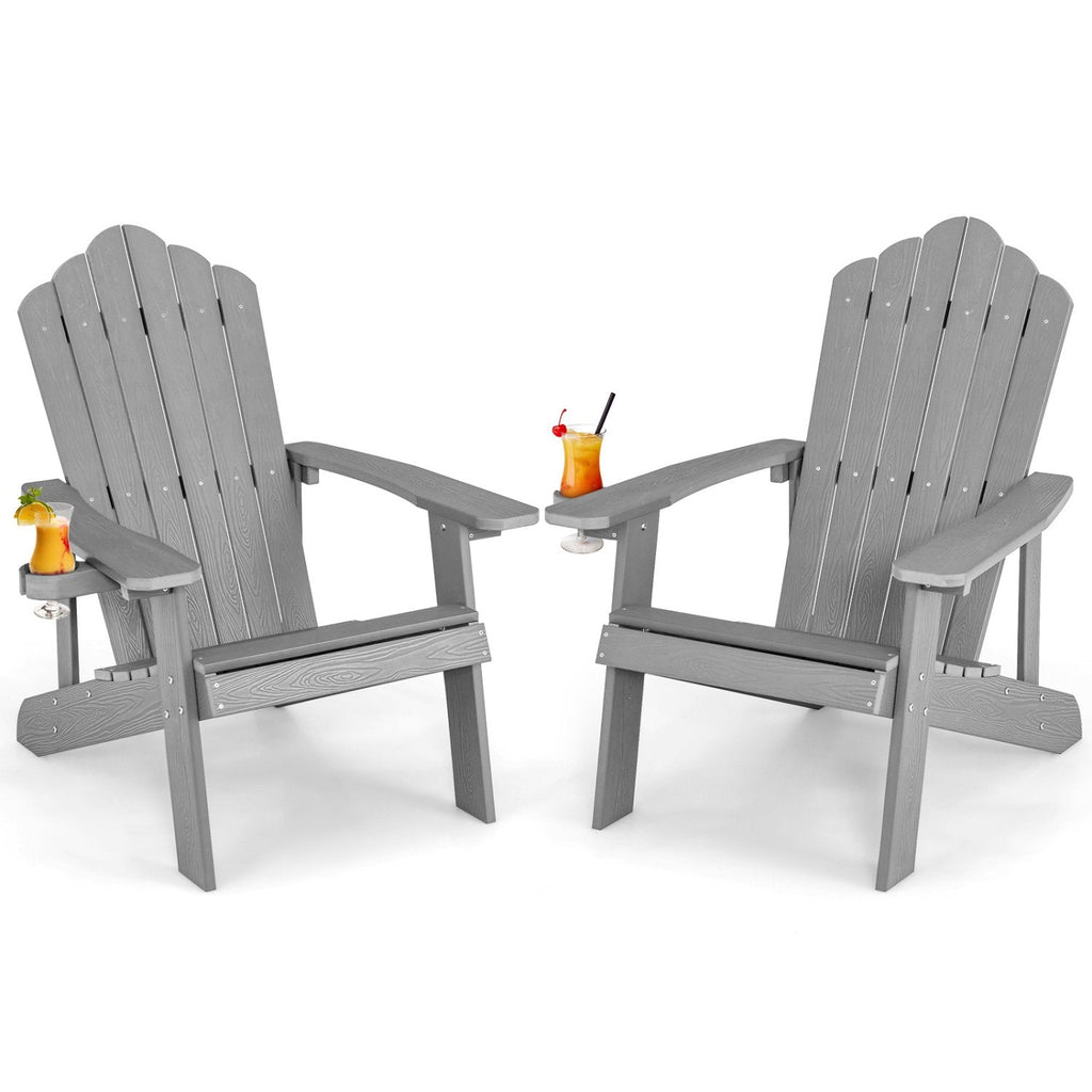 Wetterfester Adirondack-Outdoor-Stuhl aus HIPS mit Getränkehalter – Grau