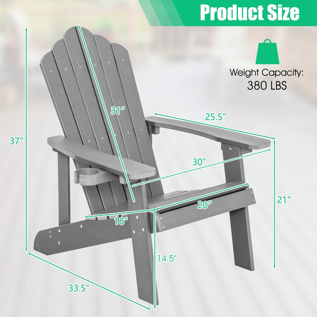 Wetterfester Adirondack-Outdoor-Stuhl aus HIPS mit Getränkehalter – Grau