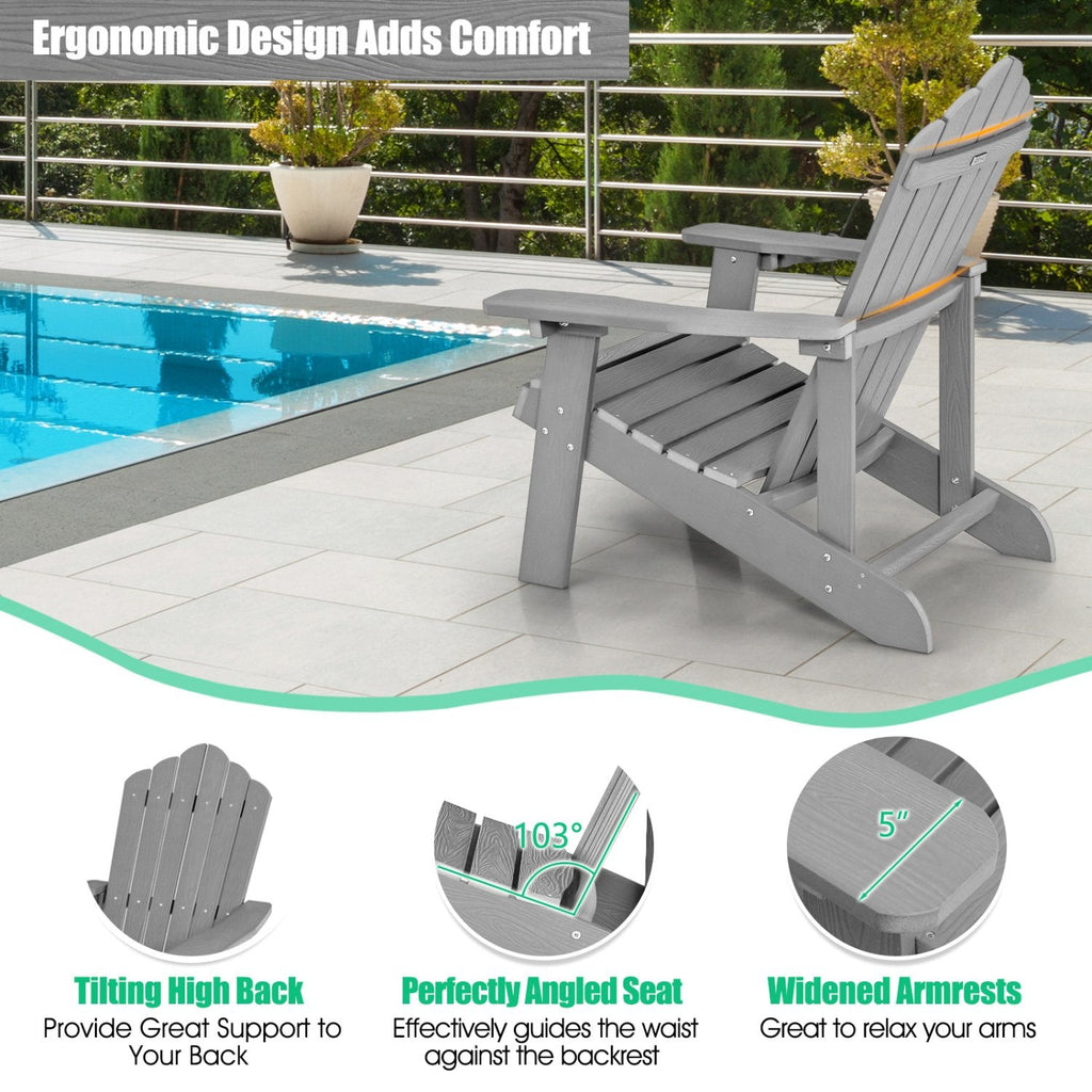 Wetterfester Adirondack-Outdoor-Stuhl aus HIPS mit Getränkehalter – Grau