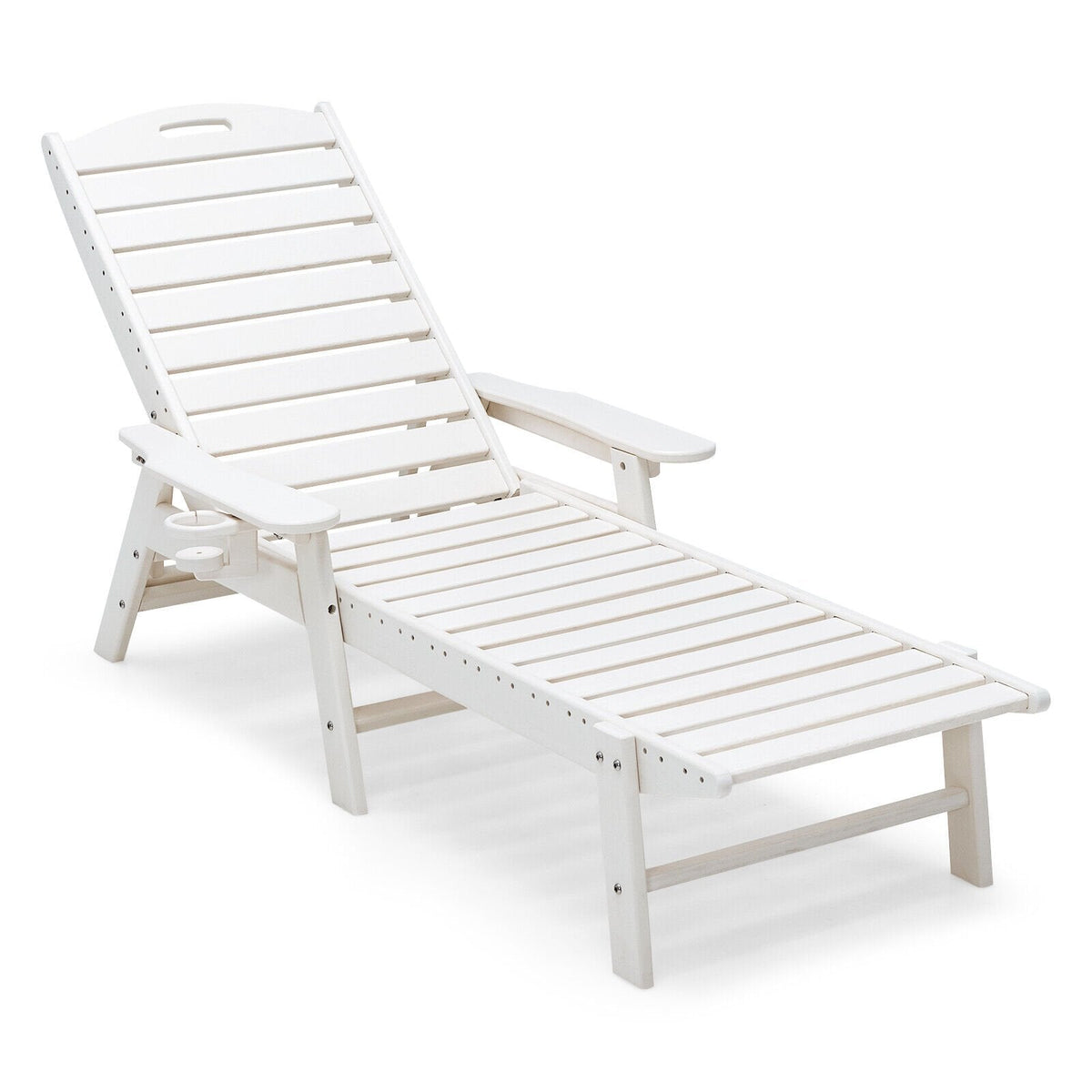 Sillón de HDPE resistente a la intemperie con portavasos móvil y 5 posiciones, blanco