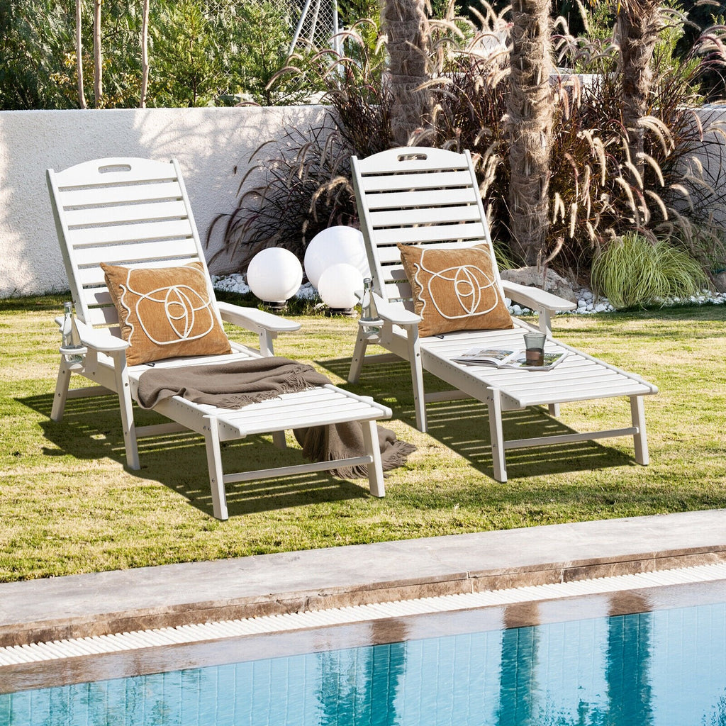 Sillón de HDPE resistente a la intemperie con portavasos móvil y 5 posiciones, blanco