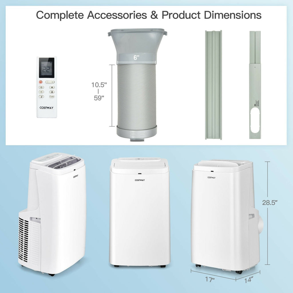 Aire acondicionado portátil 3 en 1 de 9000 BTU con control remoto, blanco, para 350 pies cuadrados, 3 velocidades de ventilador
