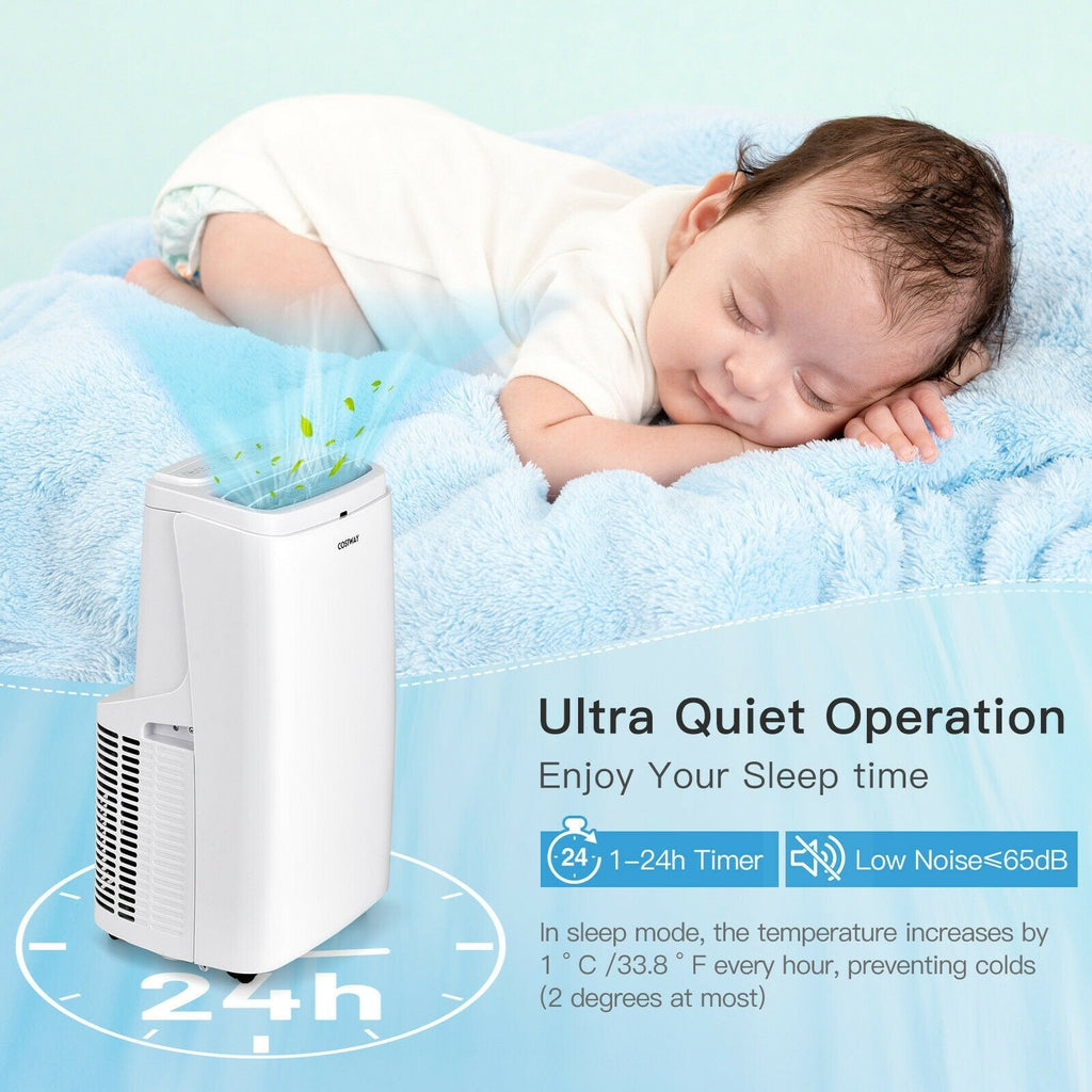 Aire acondicionado portátil 3 en 1 de 9000 BTU con control remoto, blanco, para 350 pies cuadrados, 3 velocidades de ventilador