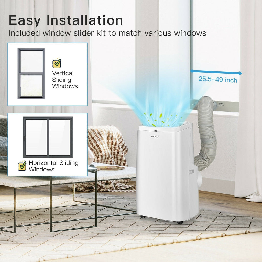 Aire acondicionado portátil 3 en 1 de 9000 BTU con control remoto, blanco, para 350 pies cuadrados, 3 velocidades de ventilador