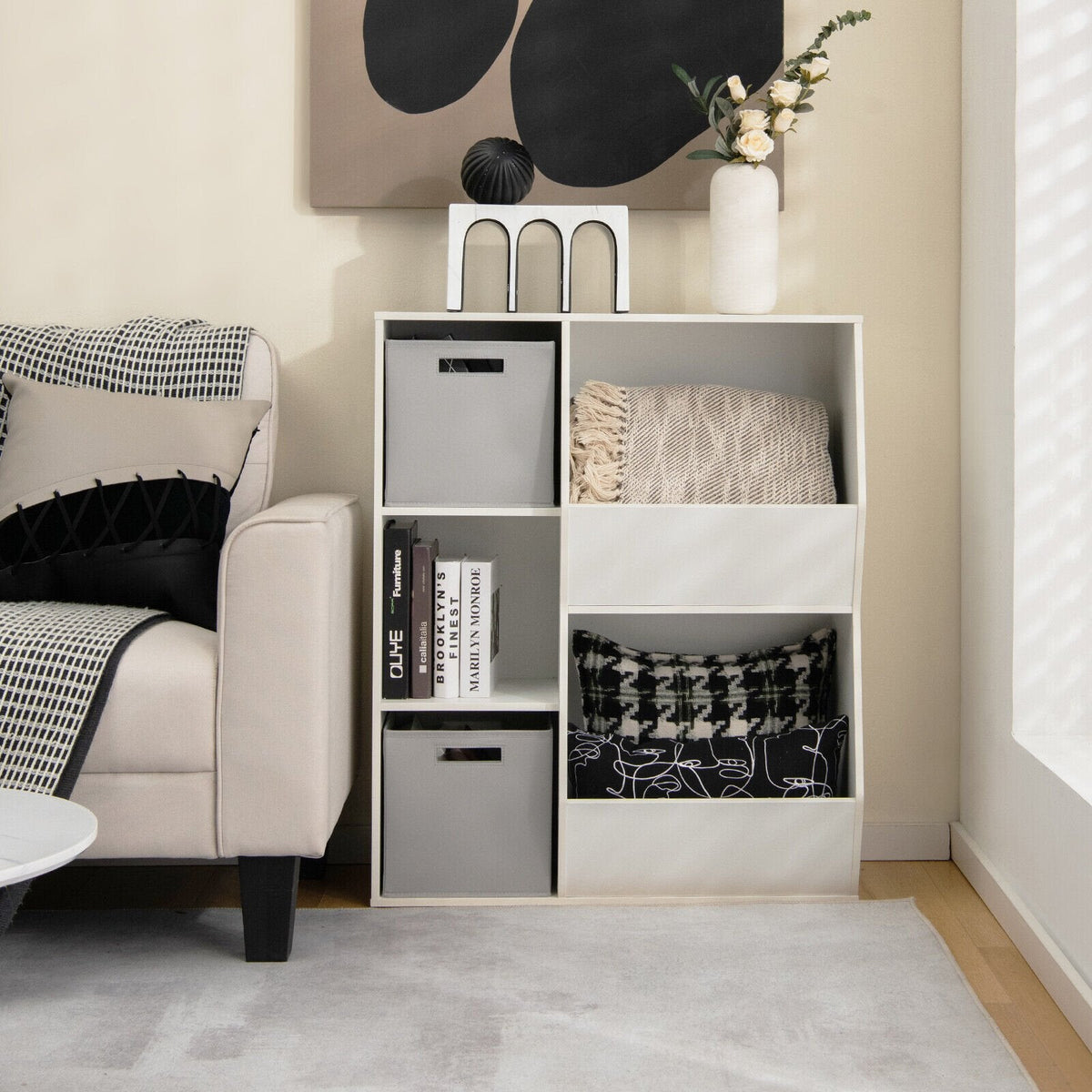 Meuble de rangement pour jouets pour enfants avec étagères, coloris blanc
