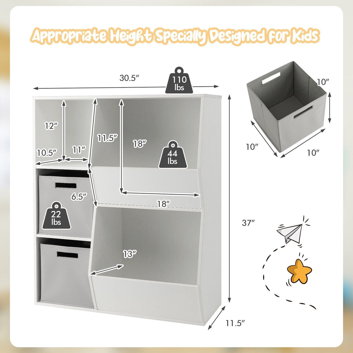 Meuble de rangement pour jouets pour enfants avec étagères, coloris blanc