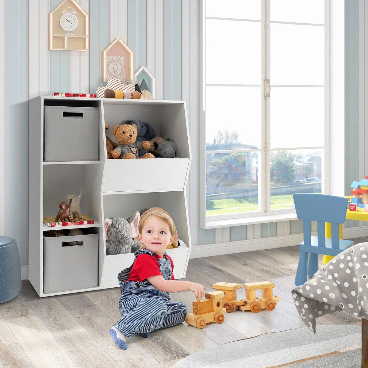 Meuble de rangement pour jouets pour enfants avec étagères, coloris blanc