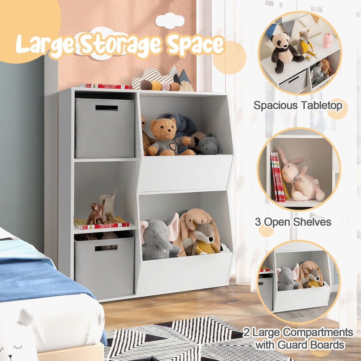 Meuble de rangement pour jouets pour enfants avec étagères, coloris blanc