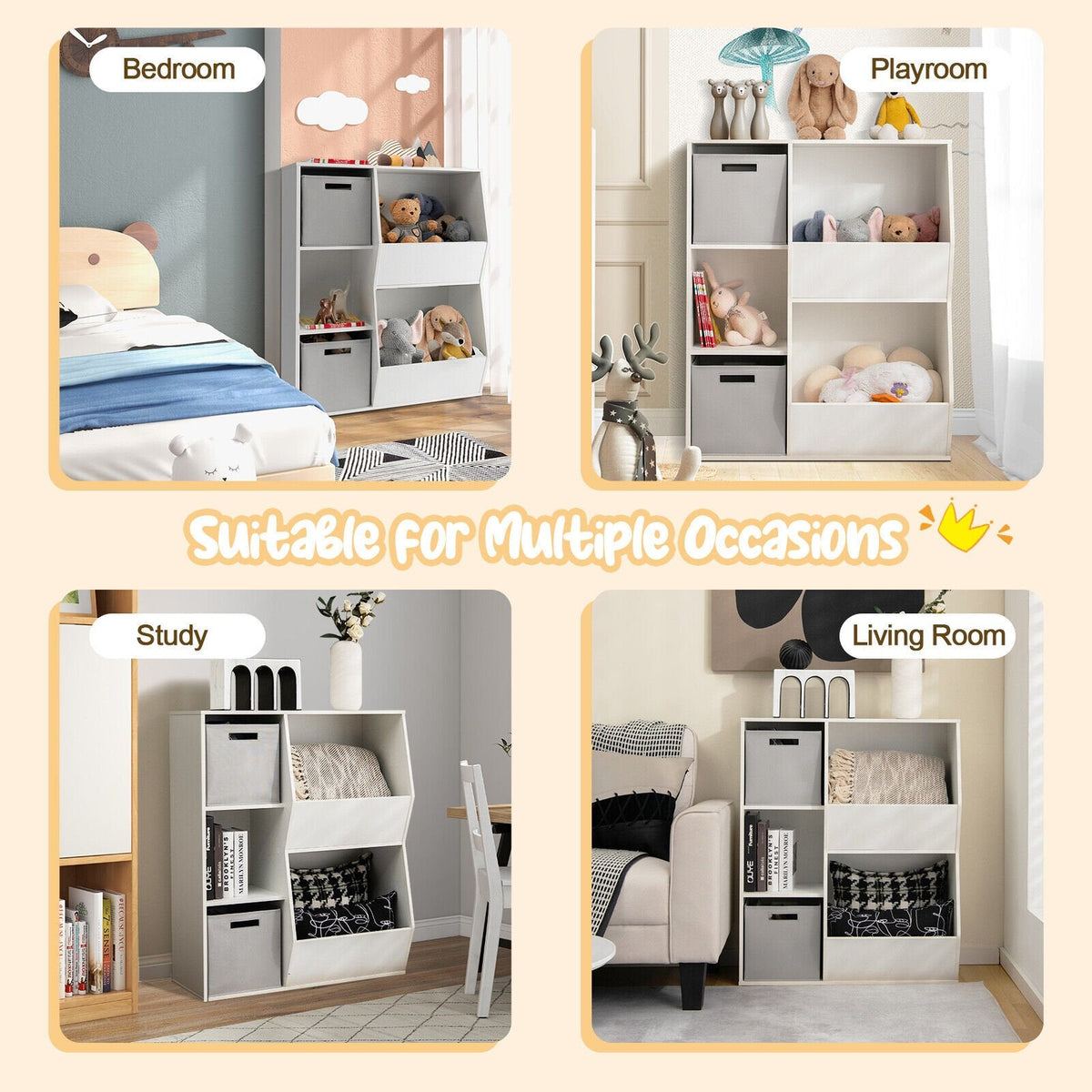 Meuble de rangement pour jouets pour enfants avec étagères, coloris blanc