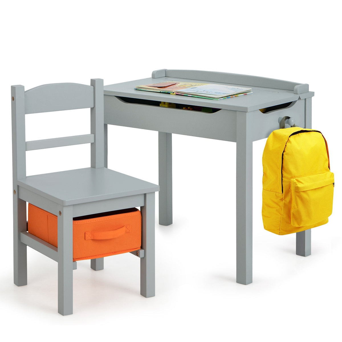 Ensemble Table et Chaises en Bois pour Enfants avec Rangement Intégré – Gris