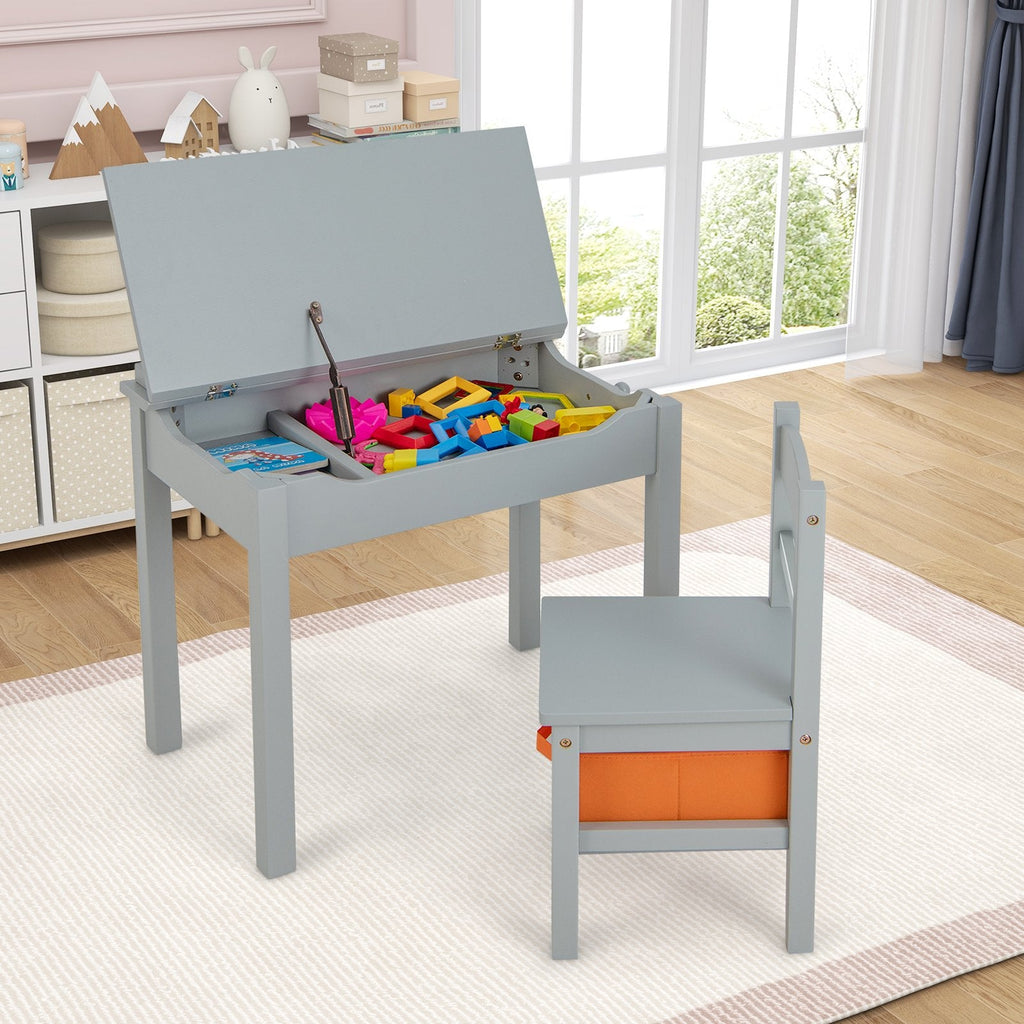 Ensemble Table et Chaises en Bois pour Enfants avec Rangement Intégré – Gris