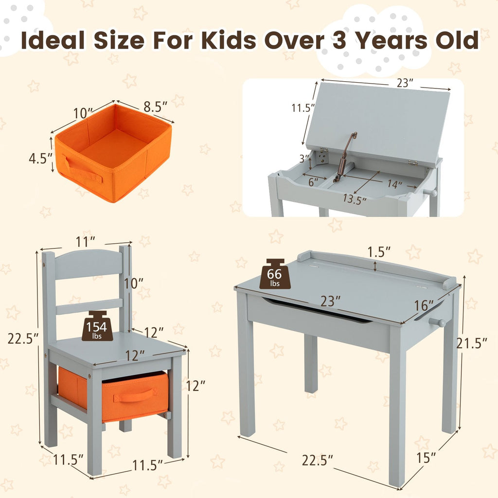 Ensemble Table et Chaises en Bois pour Enfants avec Rangement Intégré – Gris
