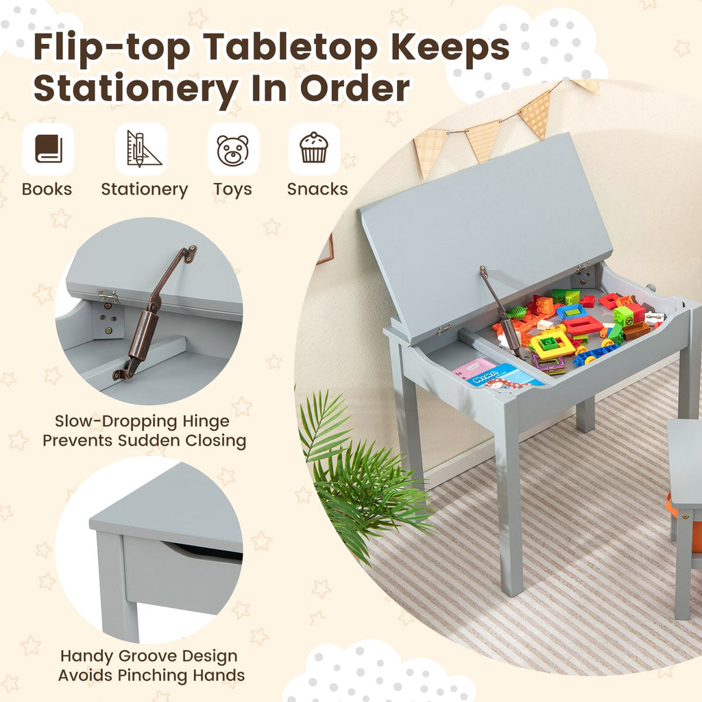 Ensemble Table et Chaises en Bois pour Enfants avec Rangement Intégré – Gris