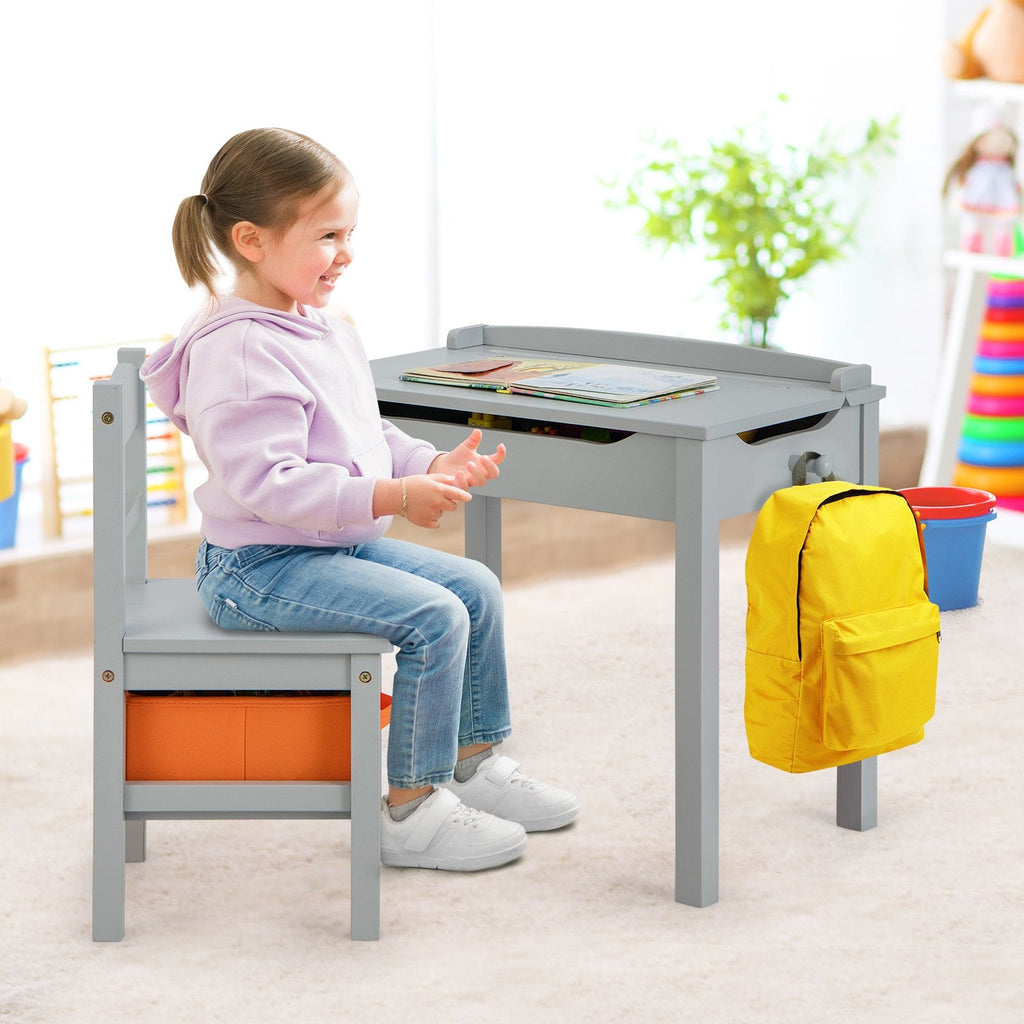 Ensemble Table et Chaises en Bois pour Enfants avec Rangement Intégré – Gris