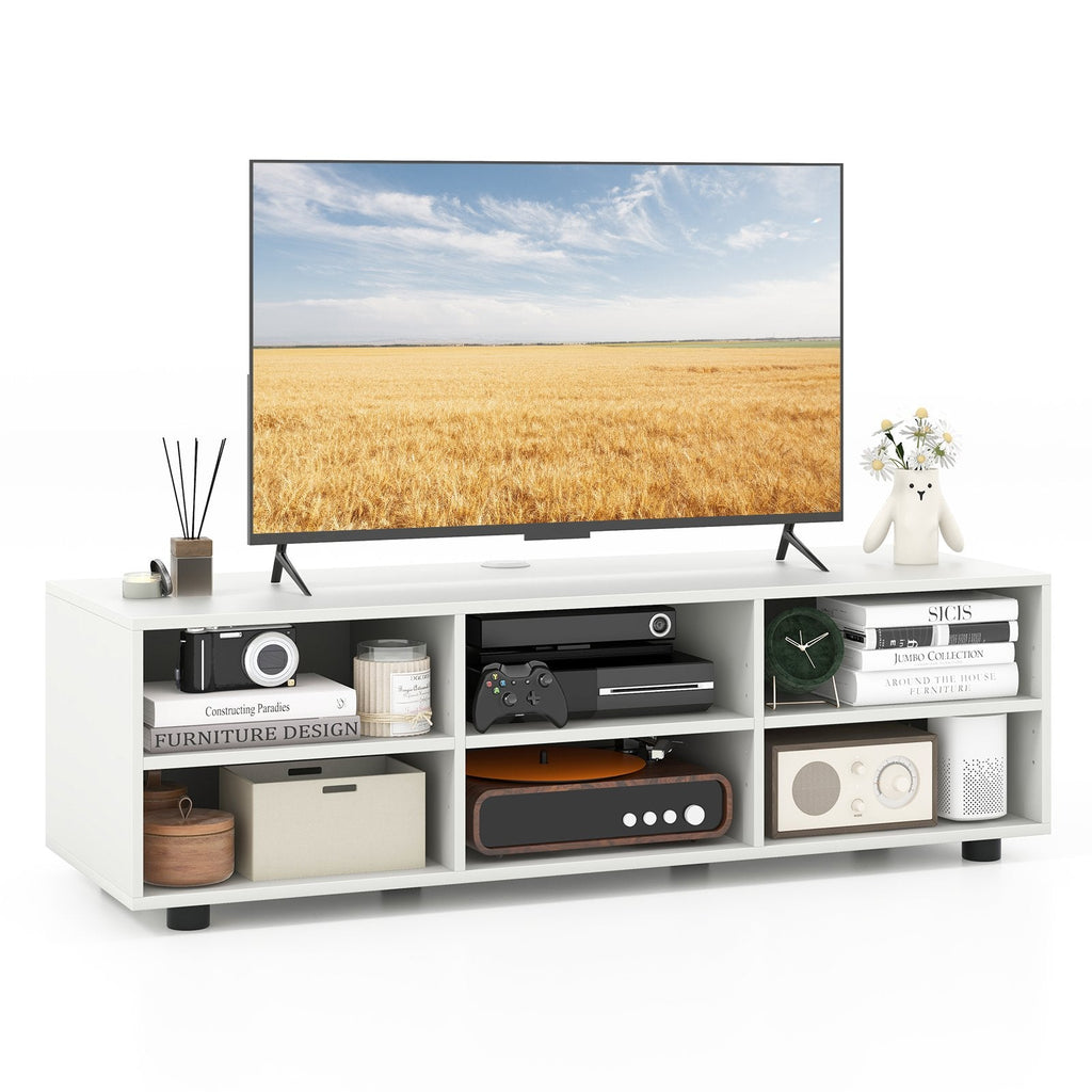 Meuble TV pour téléviseur jusqu'à 55 pouces avec 6 compartiments de rangement - Blanc