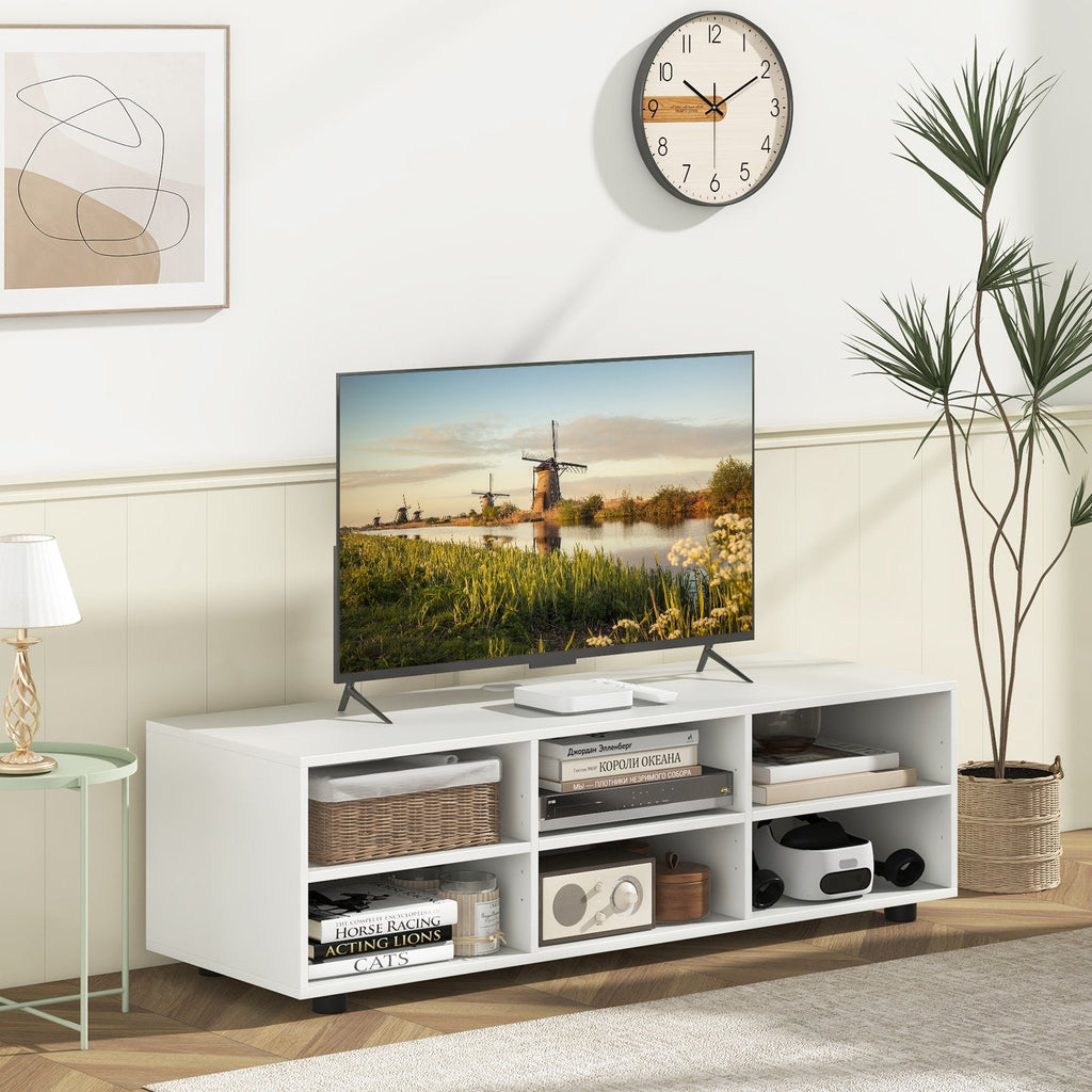 Meuble TV pour téléviseur jusqu'à 55 pouces avec 6 compartiments de rangement - Blanc