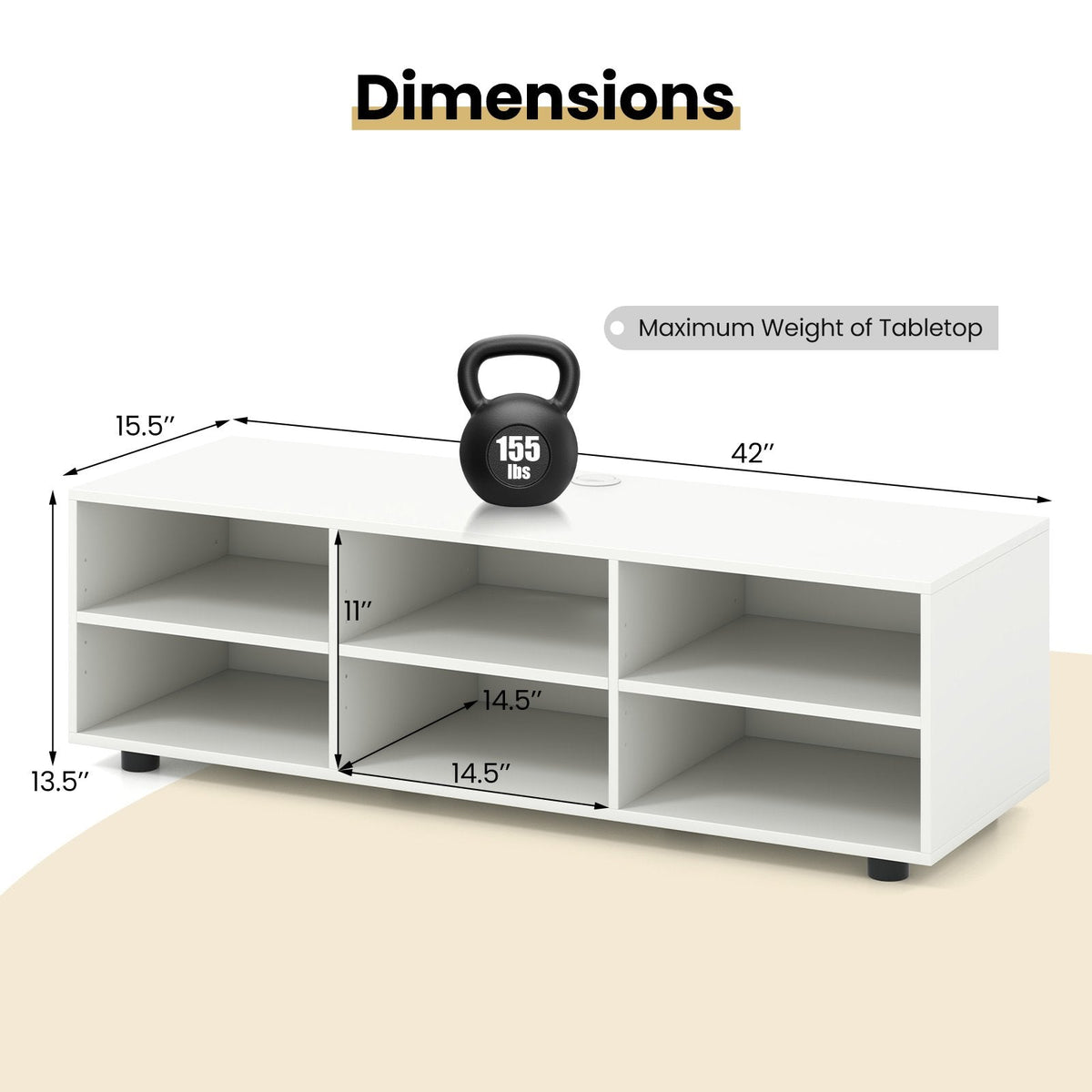 Meuble TV pour téléviseur jusqu'à 55 pouces avec 6 compartiments de rangement - Blanc