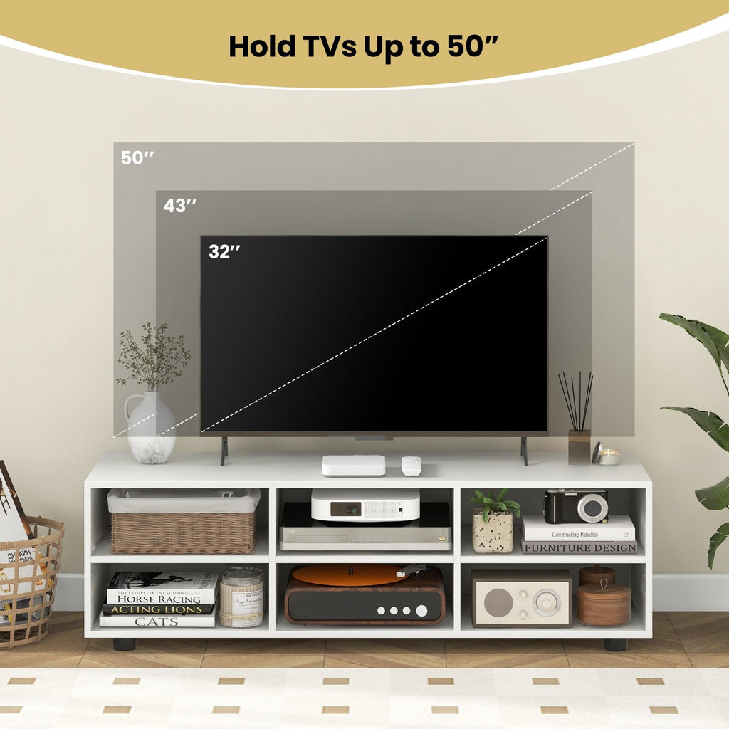 Meuble TV pour téléviseur jusqu'à 55 pouces avec 6 compartiments de rangement - Blanc
