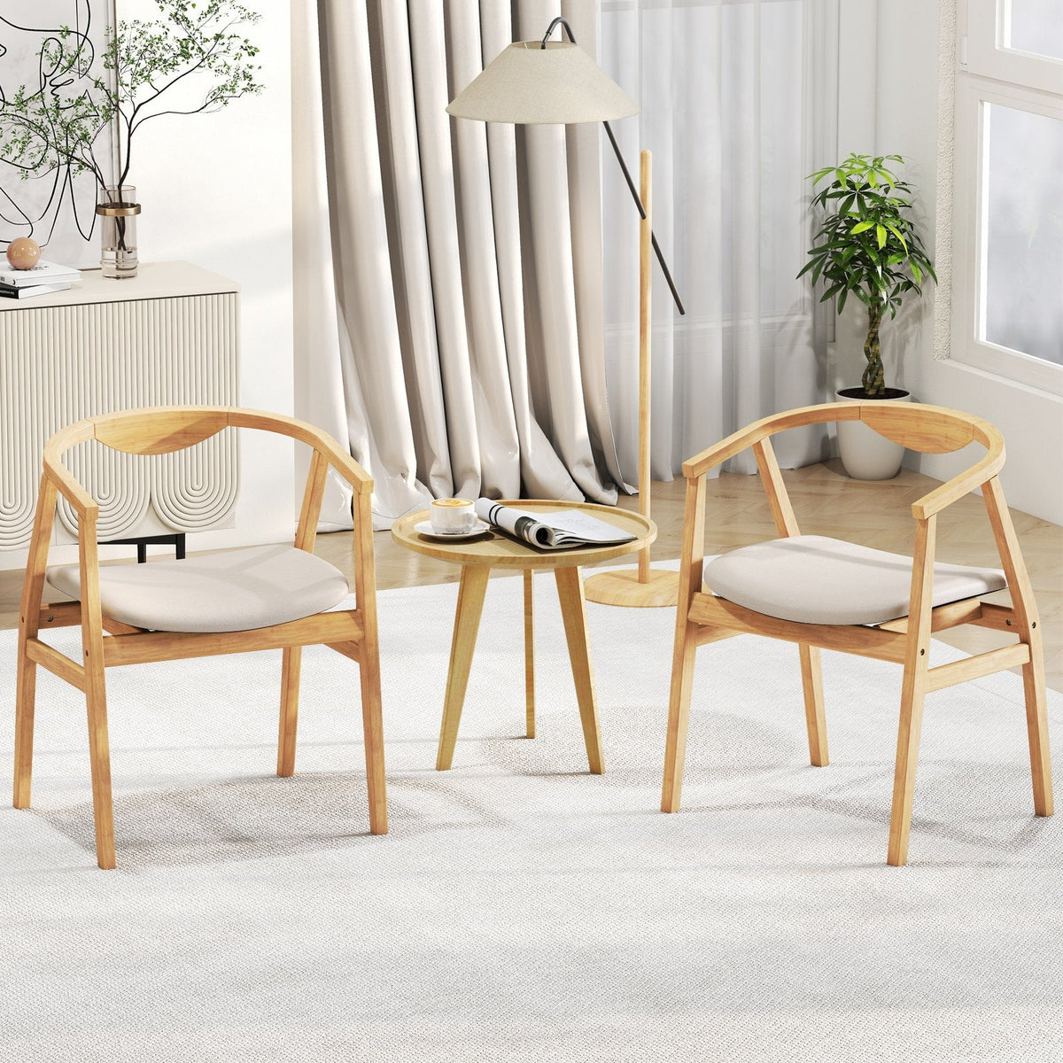 Silla decorativa de bambú con reposabrazos y respaldo curvo - Natural