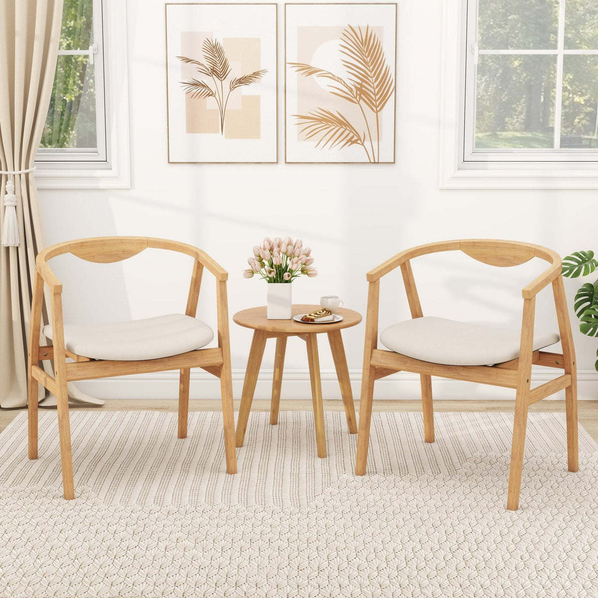 Silla decorativa de bambú con reposabrazos y respaldo curvo - Natural