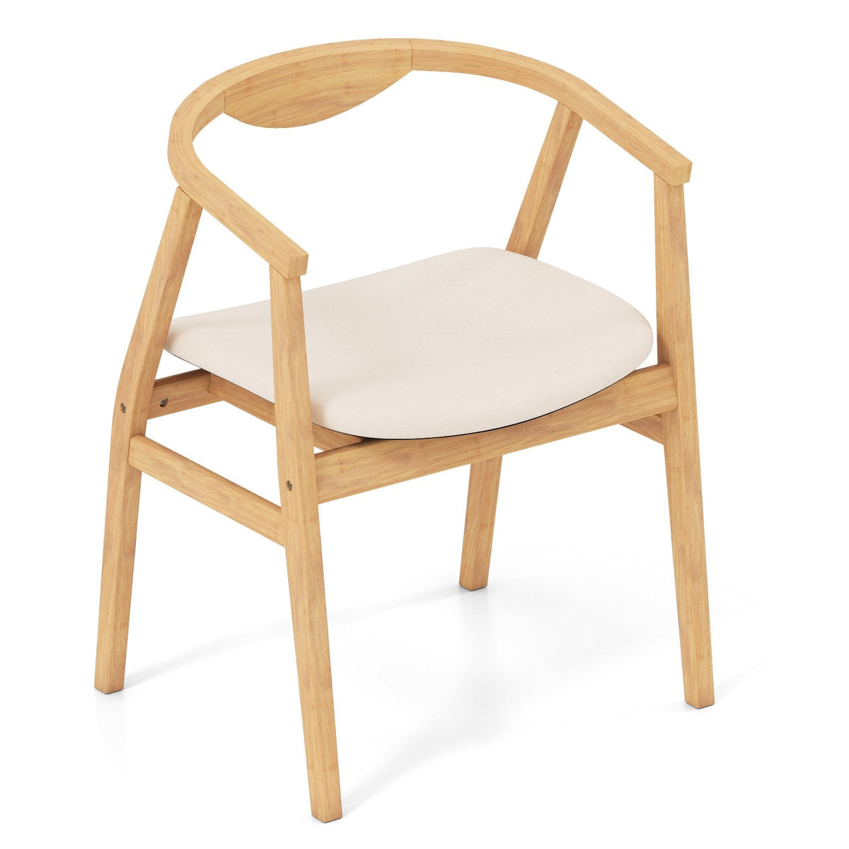 Silla decorativa de bambú con reposabrazos y respaldo curvo - Natural
