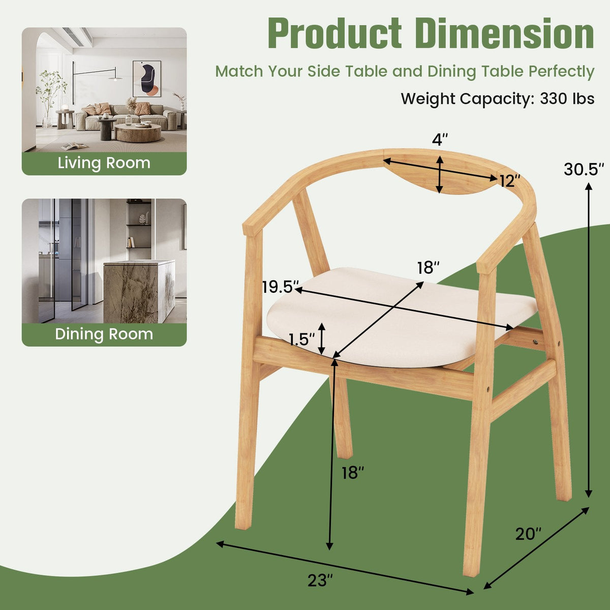 Silla decorativa de bambú con reposabrazos y respaldo curvo - Natural