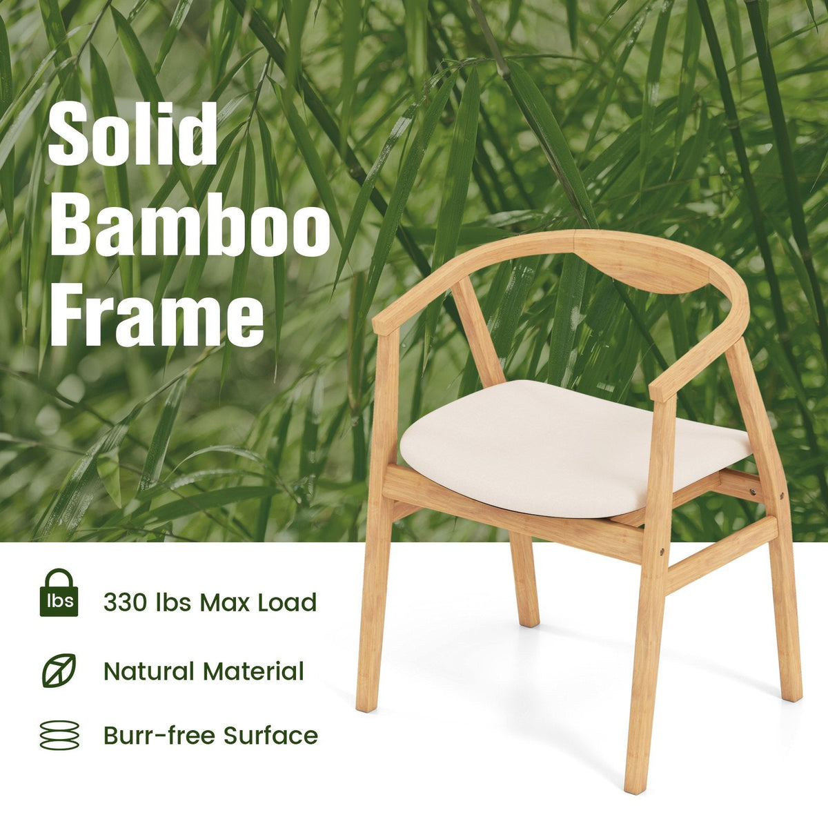 Silla decorativa de bambú con reposabrazos y respaldo curvo - Natural