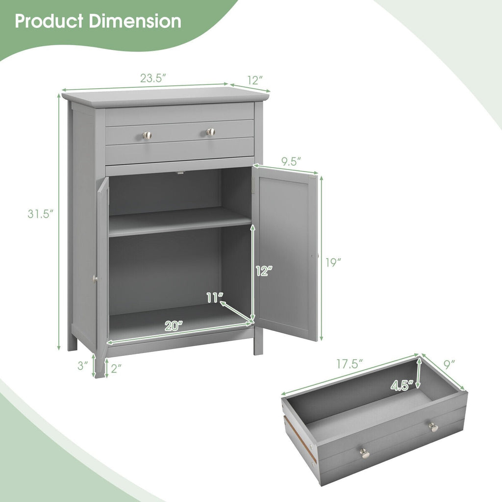 Meuble de salle de bain sur pied en bois avec tiroir et étagère réglable - Gris