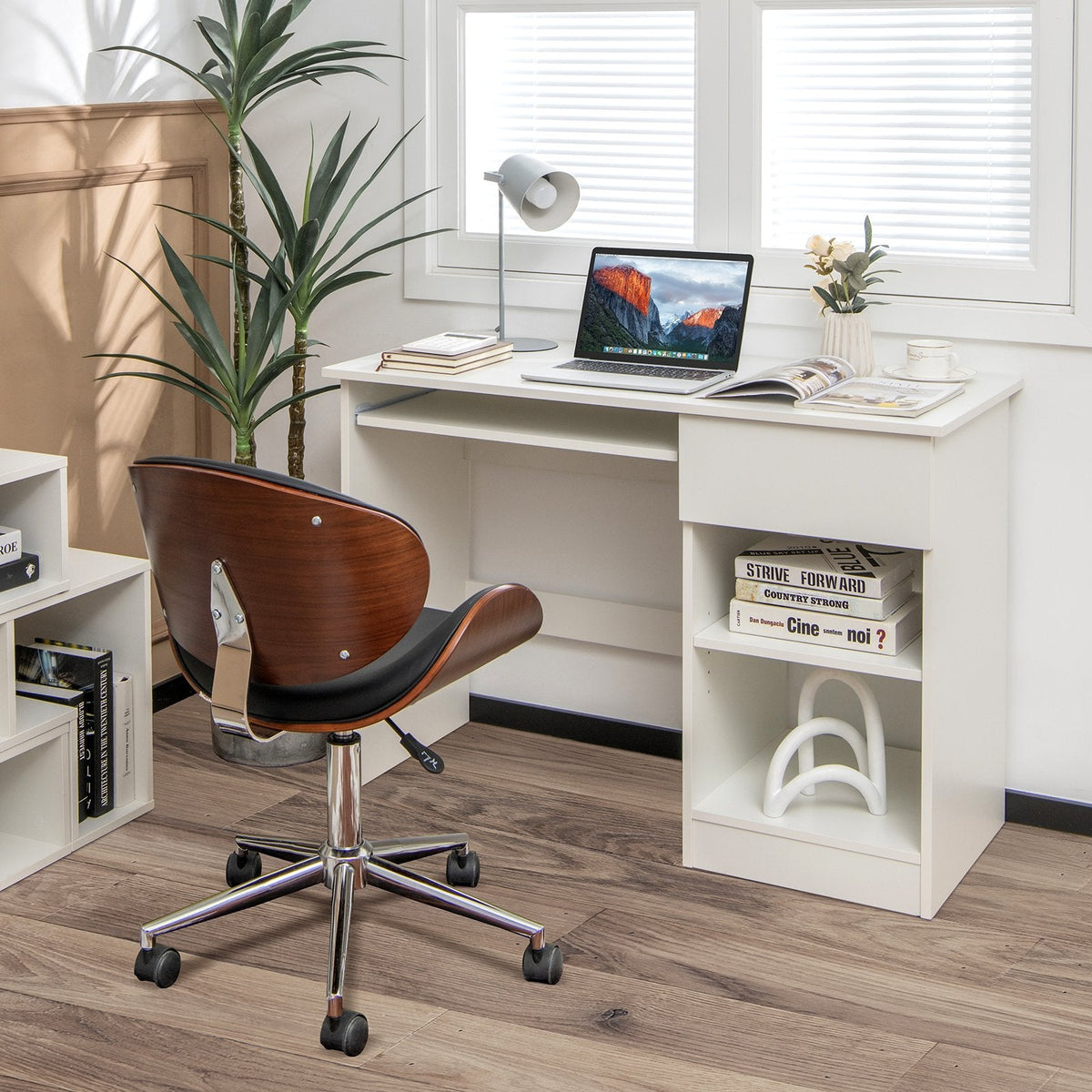 Computerschreibtisch aus Holz mit CPU-Halterung – weiß
