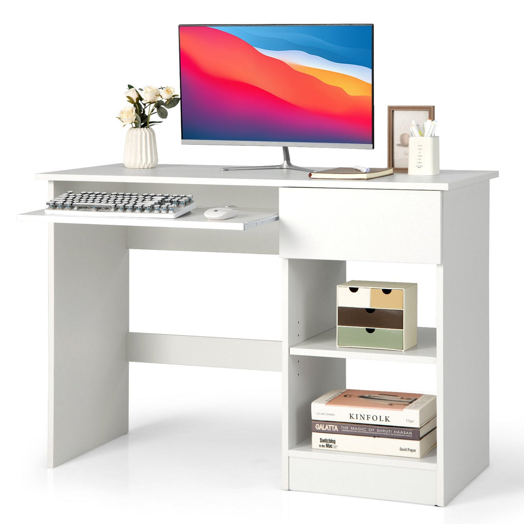 Computerschreibtisch aus Holz mit CPU-Halterung – weiß