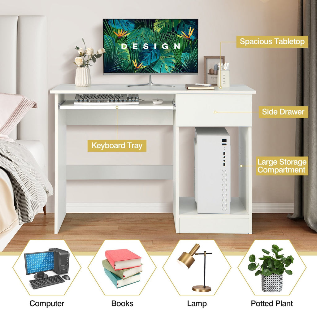 Computerschreibtisch aus Holz mit CPU-Halterung – weiß