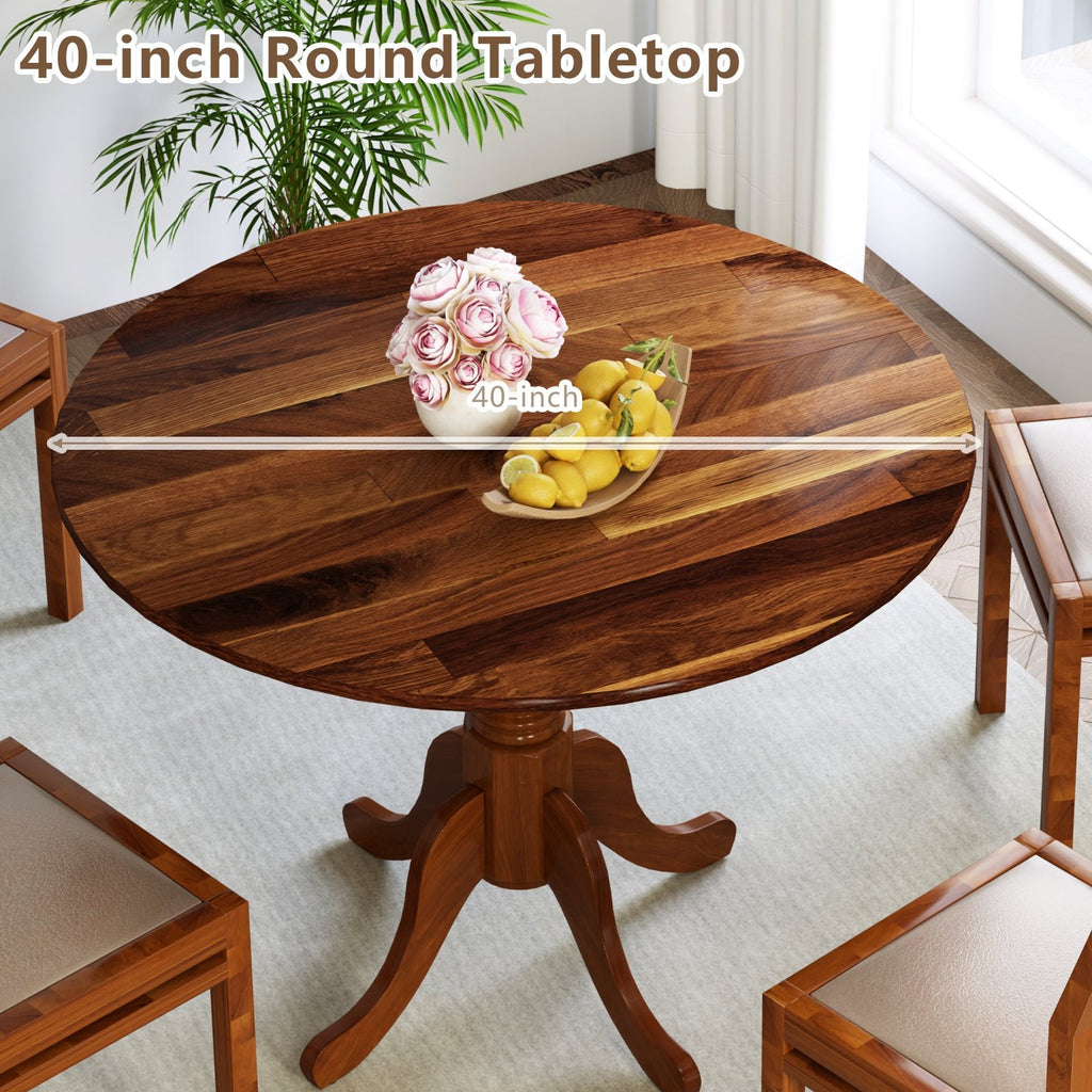 Mesa de comedor de madera con tablero redondo y patas caballete curvadas - Nogal